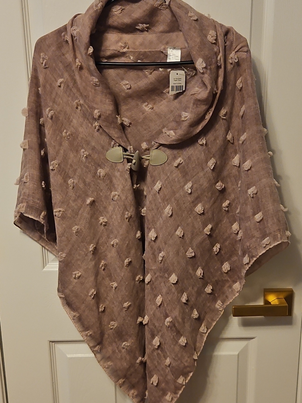 Textured Mauve Poncho Sweater with Toggle Closure